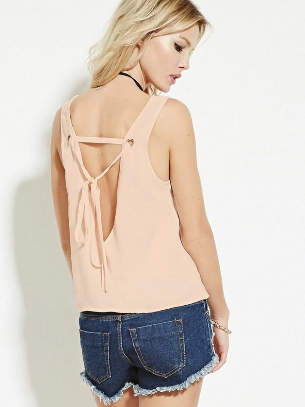 FOREVER 21 Blush Self-Tie V-Cut Top Small S